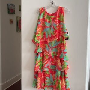 Jessica Howard Vibrant Asymmetrical Dress in Pink and Green